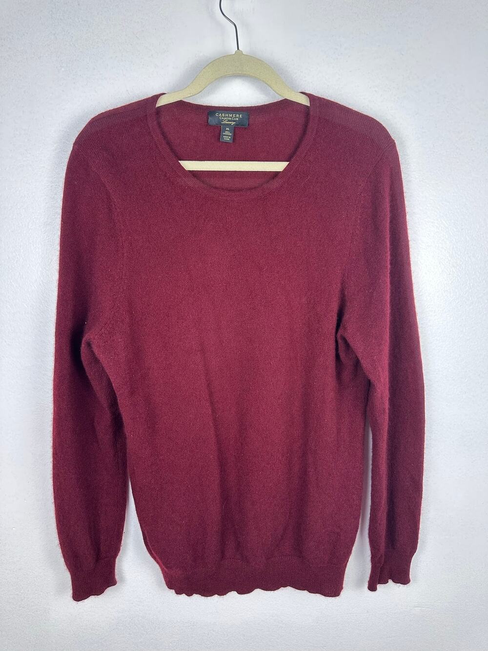Charter Club Men's Luxury 100% Cashmere Crewneck Sweater XL Burgundy Maroon